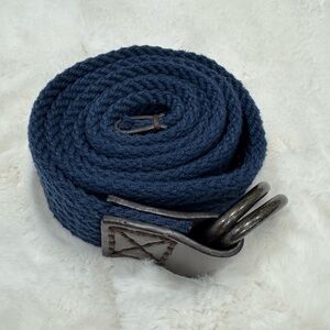 Navy Blue Woven Belt with Metal Buckle